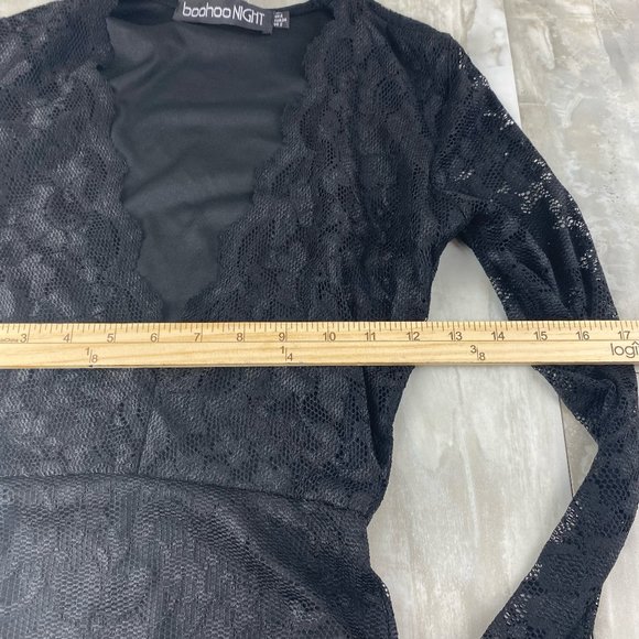 Boohoo Night V Neck Lace Bodysuit Leotard One Piece Long Sleeve Top Black Size 2 - Picture 5 of 6